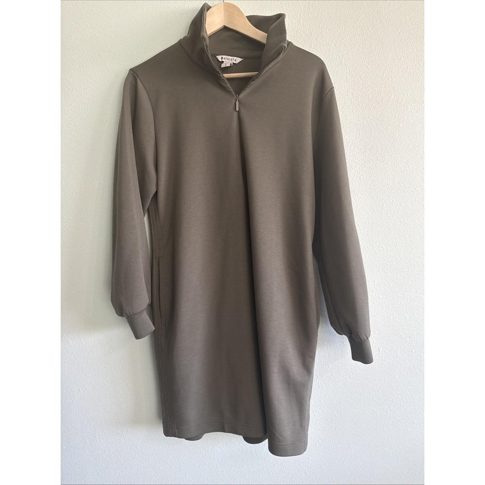 Athleta Allure Dress Moss Green 1/4 Zip Pockets Cozy Womens Size‎ Large NWOT